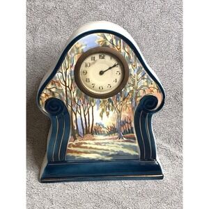 Vintage Landscape Painted Pottery Mantle Clock Germany Decor Art Nouveau